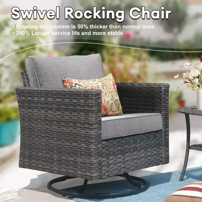 Ensemble de canapé convivial d’extérieur Ovios Tampa en résine tressée, 8 pièces, avec fauteuils pivotants et coussins