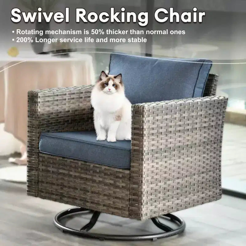 Ensemble de canapé convivial d’extérieur Ovios Tampa en résine tressée, 8 pièces, avec fauteuils pivotants et coussins