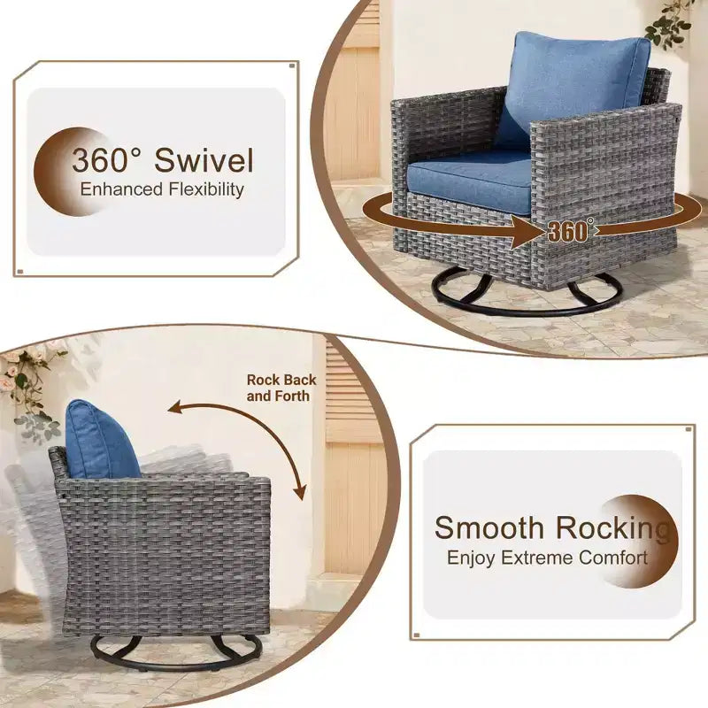 Ensemble de canapé convivial d’extérieur Ovios Tampa en résine tressée, 8 pièces, avec fauteuils pivotants et coussins