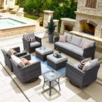 Ovios Tampa 8pc Wicker Outdoor Patio Furniture Conversation Sofa Set with Swivel Chairs and Cushions