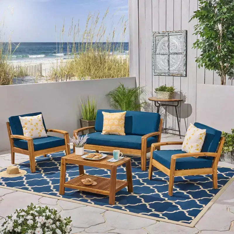 Conjunto de conversación para patio de acacia Grenada de 4 piezas - Christopher Knight Home