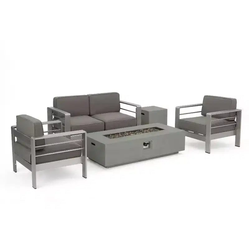 Cape Coral 5pc Aluminum and MGO Seating Set with Fire Table - Christopher Knight Home