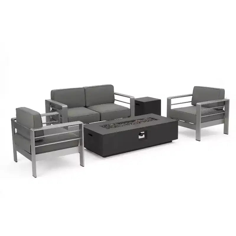 Cape Coral 5-delige aluminium- en MGO-zitset met vuurtafel - Christopher Knight Home